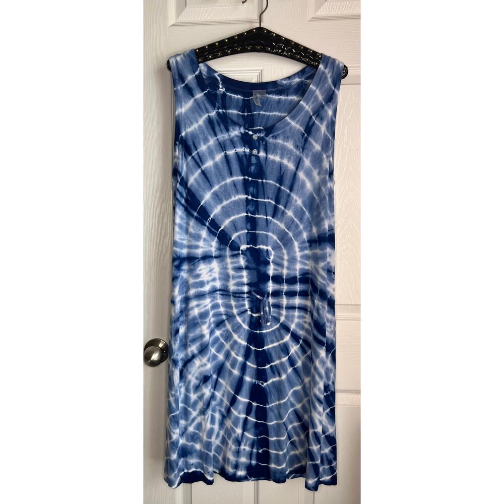 Pink Lotus Navy & White Spiral Tie-Dye Sleeveless Maxi Dress